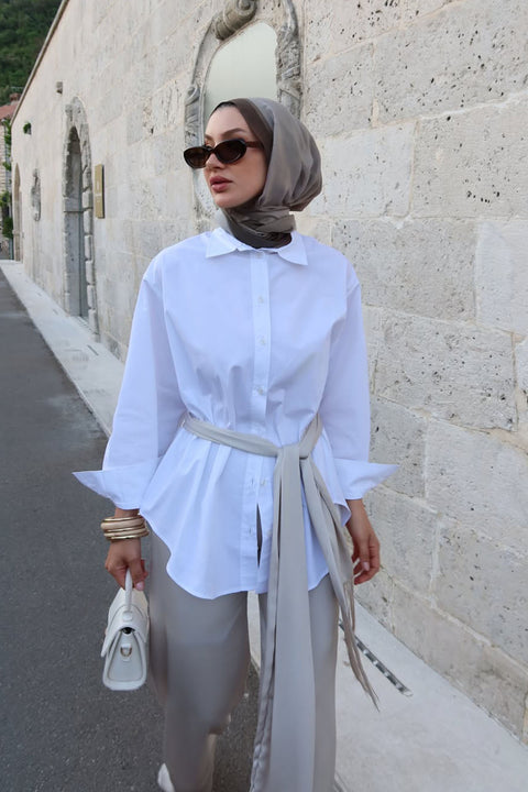 Sümeyra Yılmaz'ın Tercihi-Oversize Poplin Gömlek-Beyaz - VESNA