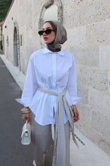 Sümeyra Yılmaz'ın Tercihi-Oversize Poplin Gömlek-Beyaz
