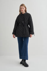 Deri Detaylı Kapitone Mont