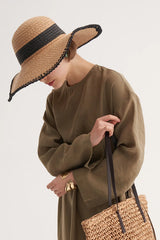 Camel Dikiş Detaylı Hasır Şapka