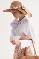 Camel Pearl Detailed Straw Hat