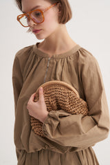 Camel Pearl Straw Bag