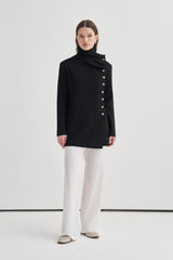 Asymmetrical Collar Button Detail Knitted Cardigan