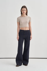 High-Waisted Wide-Leg Denim Pants