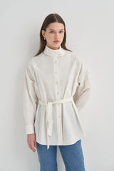 High-Neck Raglan Sleeve Poplin Shirt