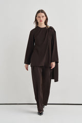 Pleated Flowy Textured Trousers