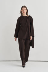 Pileli Dökümlü Dokulu Pantolon