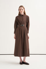 Poplin Dress with Leather Belt Detail