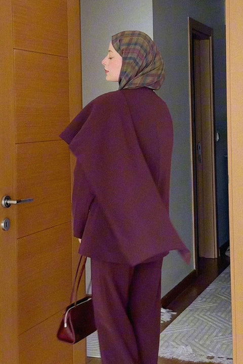 Şeyma Polat Damar'ın Tercihi-Atkılı Blazer Ceket Bordo - VESNA