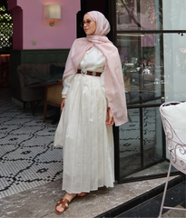 Feyza Hakyemez - Premium Kuşaklı Elbise Ekru