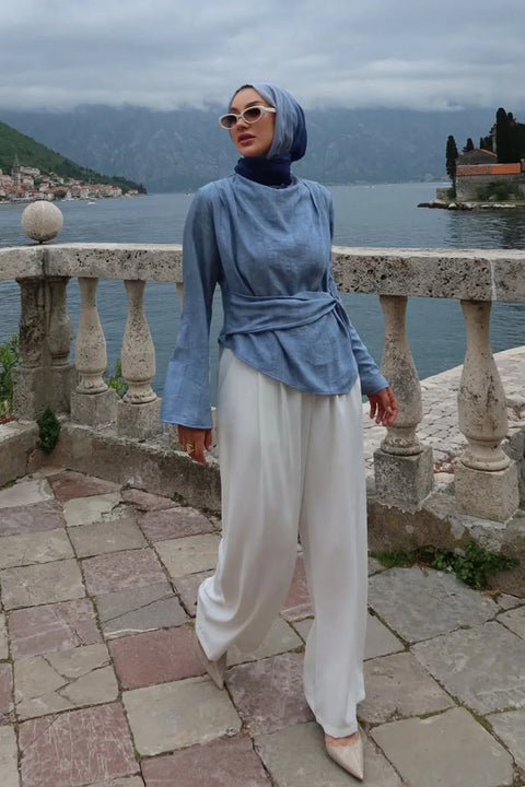 Sümeyra Yımaz'ın Tercihi Crush Efektli Bluz-Mavi - VESNA