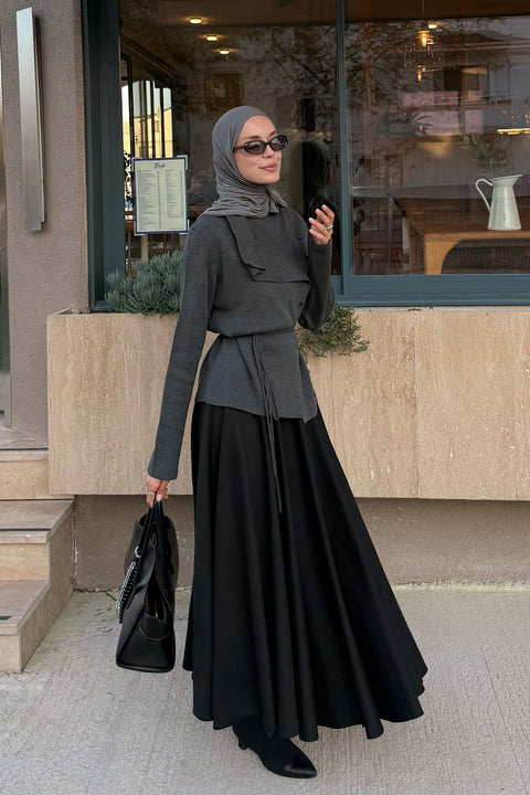Merve Çakmak'ın Tercihi- Asimetrik Triko Ceket-Füme
