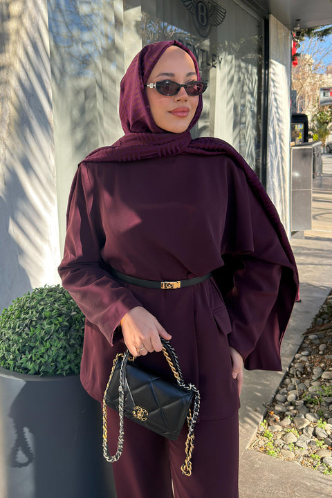 Betül Duman'nın Tercihi Atkılı Blazer Ceket-Bordo