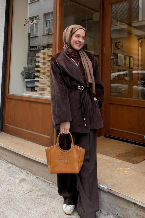 Rana Nisa Cesur'un Tercihi Deri Kemerli Fox Kaban