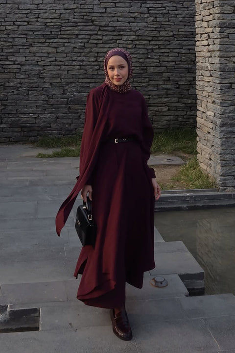 Feyza Hakyemez'in Tercihi Şal Detaylı Modal Bluz-Bordo