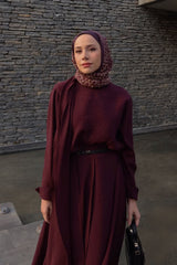 Feyza Hakyemez'in Tercihi Şal Detaylı Modal Bluz-Bordo