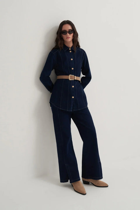 Gold Düğmeli Denim Takım